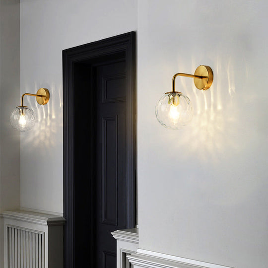 Minimalist Rippled Glass Sphere Wall Lamp with Gold Sconce Lighting