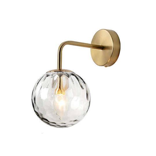 Minimalist Rippled Glass Sphere Wall Lamp with Gold Sconce Lighting