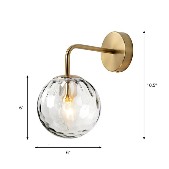Minimalist Rippled Glass Sphere Wall Lamp with Gold Sconce Lighting