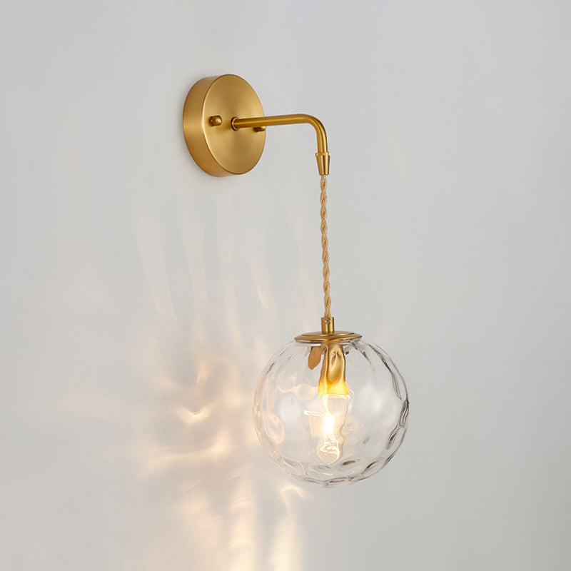 Brass Bedside Wall Sconce Light with Water Glass Shade - Simplicity at Its Finest!