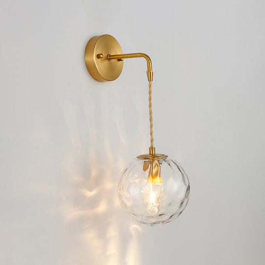 Brass Bedside Wall Sconce Light with Water Glass Shade - Simplicity at Its Finest!
