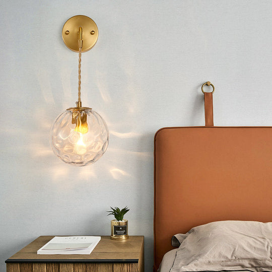 Brass Bedside Wall Sconce Light with Water Glass Shade - Simplicity at Its Finest!