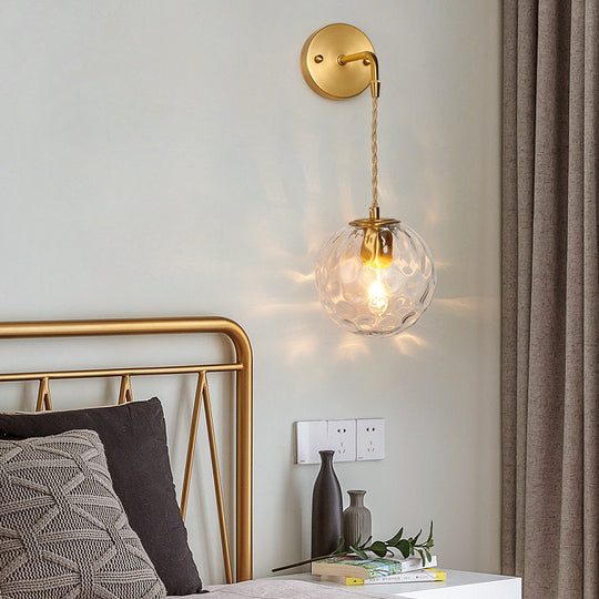 Brass Bedside Wall Sconce Light with Water Glass Shade - Simplicity at Its Finest!
