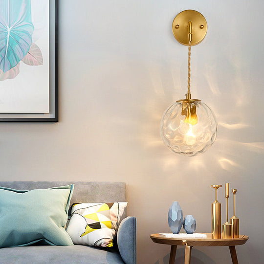Brass Bedside Wall Sconce Light with Water Glass Shade - Simplicity at Its Finest!