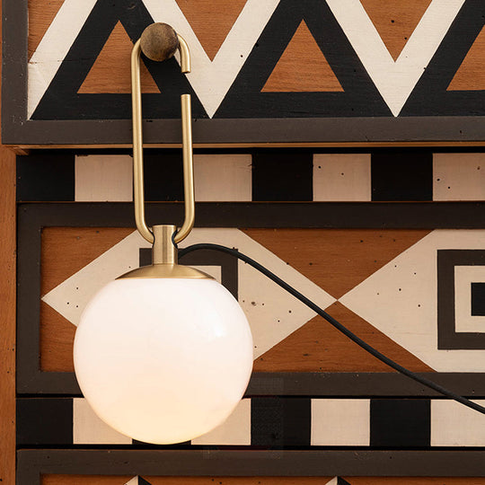 Matte White Glass Sconce Light - Global Simplicity, Black & Gold - Wall Mount Lamp