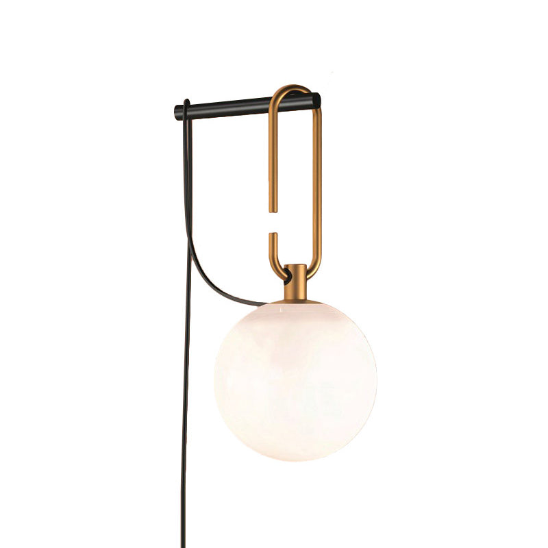 Matte White Glass Sconce Light - Global Simplicity, Black & Gold - Wall Mount Lamp