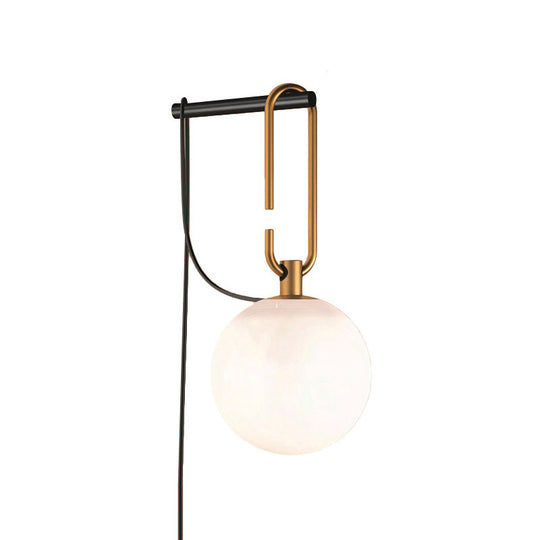 Matte White Glass Sconce Light - Global Simplicity, Black & Gold - Wall Mount Lamp