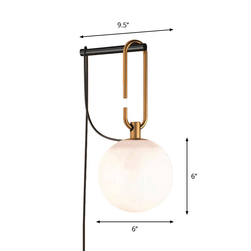 Matte White Glass Sconce Light - Global Simplicity, Black & Gold - Wall Mount Lamp