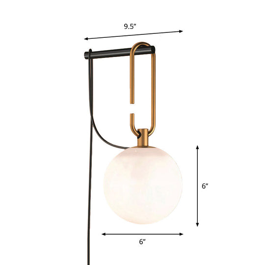 Matte White Glass Sconce Light - Global Simplicity, Black & Gold - Wall Mount Lamp