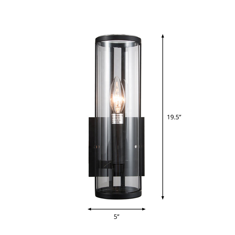 Modern Black Wall Sconce with Clear Cylindrical Glass Bulb – Wall Mounted Lamp