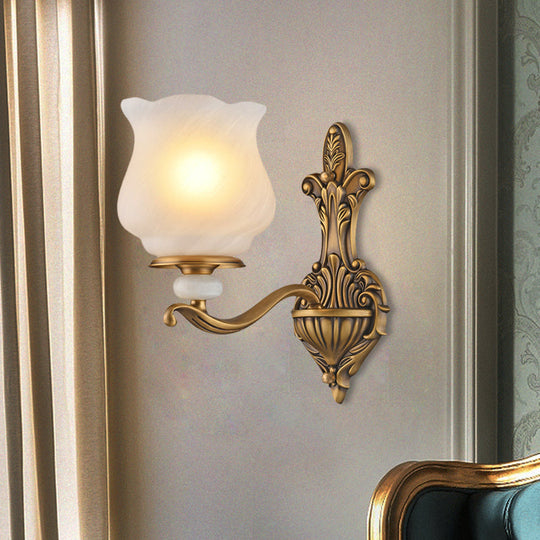 Traditional Brass Wall Sconce with Frosted Glass Shade – Half Head Design