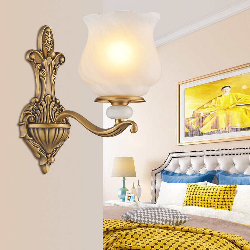 Traditional Brass Wall Sconce with Frosted Glass Shade – Half Head Design