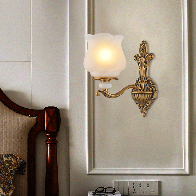 Traditional Brass Wall Sconce with Frosted Glass Shade – Half Head Design