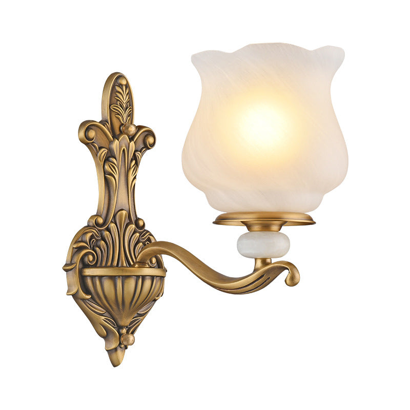 Traditional Brass Wall Sconce with Frosted Glass Shade – Half Head Design