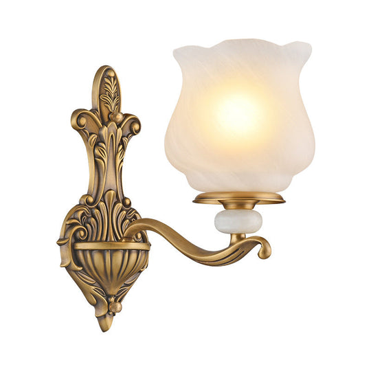 Traditional Brass Wall Sconce with Frosted Glass Shade – Half Head Design