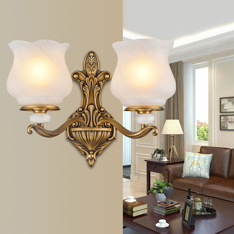 Traditional Brass Wall Sconce with Frosted Glass Shade – Half Head Design