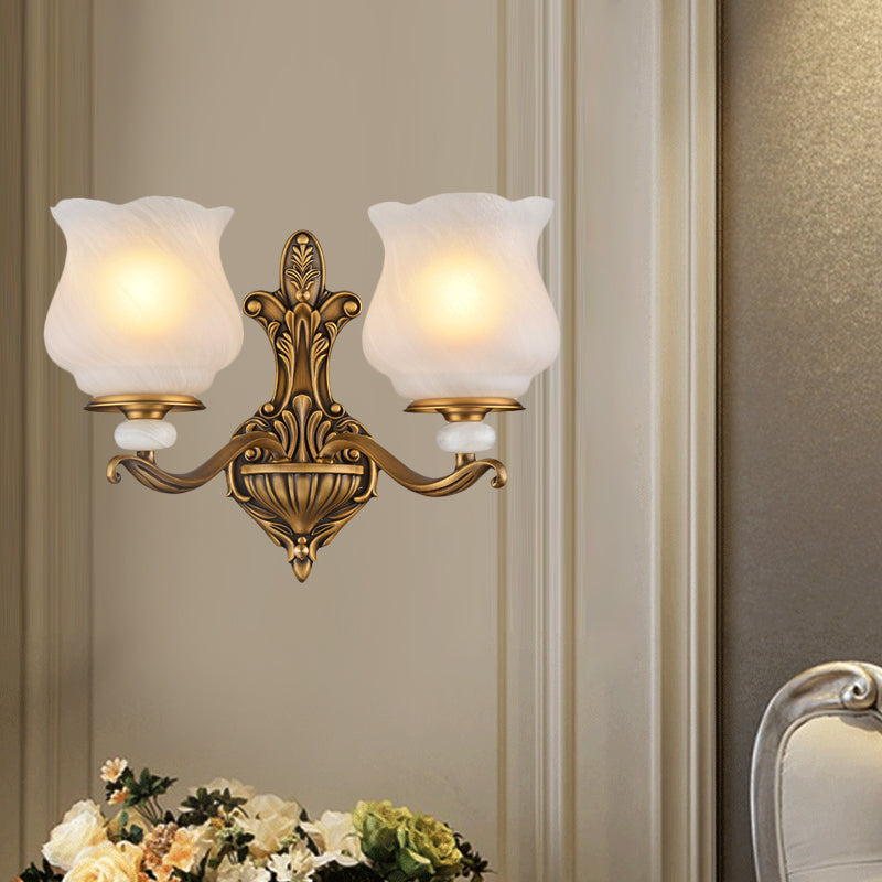 Traditional Brass Wall Sconce with Frosted Glass Shade – Half Head Design