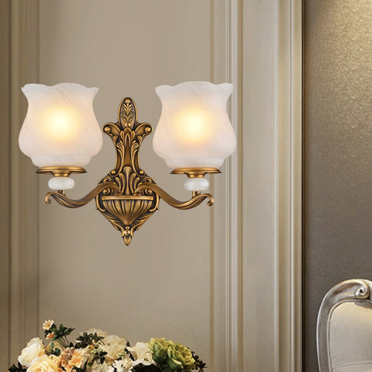 Traditional Brass Wall Sconce with Frosted Glass Shade – Half Head Design