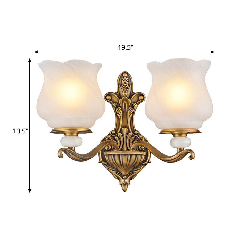 Traditional Brass Wall Sconce with Frosted Glass Shade – Half Head Design