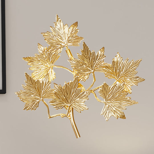 Contemporary Gold Wall Mount Sconce with 3 Lights - Aluminum Maple Leaf Design for Stairway