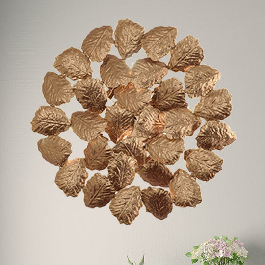 Contemporary Aluminum Wall Lamp with Leaf Design - 4 Round Dark Coffee/Gold Lights