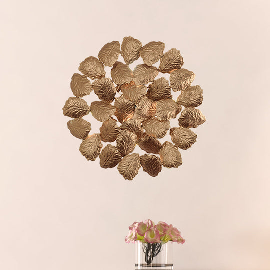 Contemporary Aluminum Wall Lamp with Leaf Design - 4 Round Dark Coffee/Gold Lights