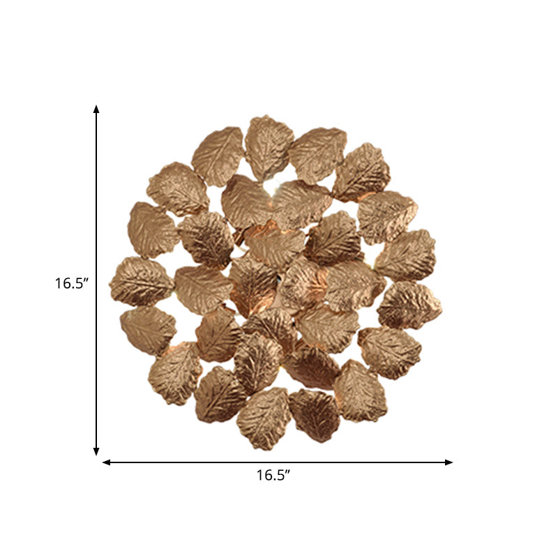 Contemporary Aluminum Wall Lamp with Leaf Design - 4 Round Dark Coffee/Gold Lights