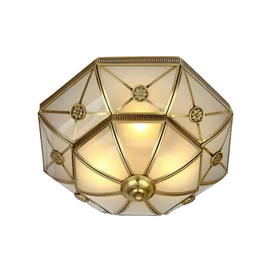 Traditional Brass Flush Mount Ceiling Light Fixture with Frosted Glass Flower Design for Bedroom (3/4/6 Lights)