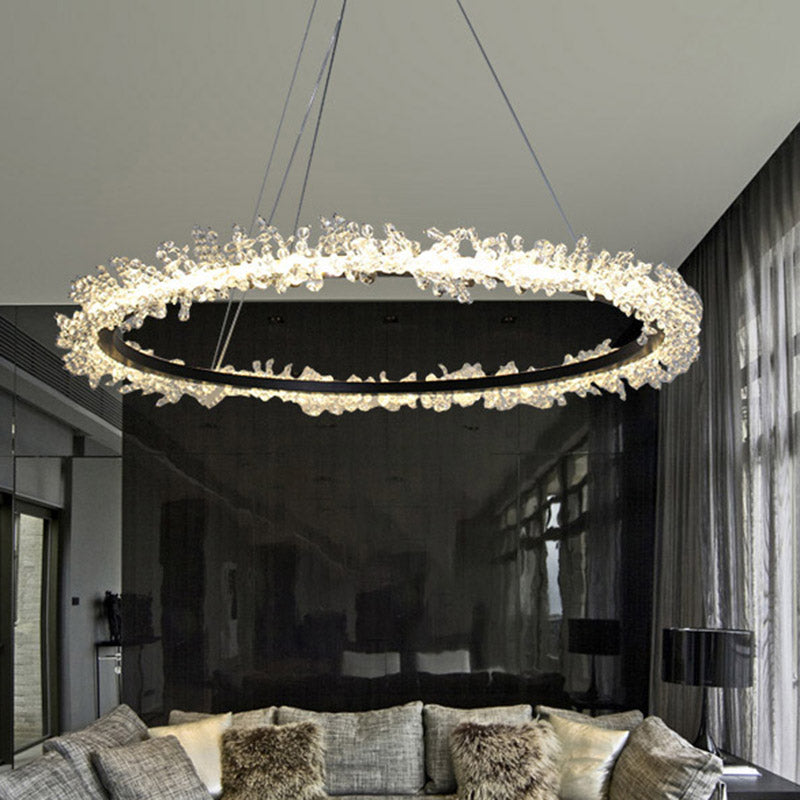 Modern Round Cut Crystal Chandelier LED Pendant Light - 16"/23.5"/31.5" Wide - Black Finish - Warm/White Light Options