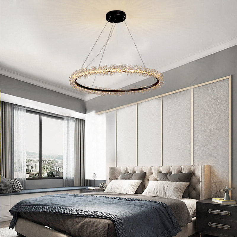 Modern Round Cut Crystal Chandelier LED Pendant Light - 16"/23.5"/31.5" Wide - Black Finish - Warm/White Light Options