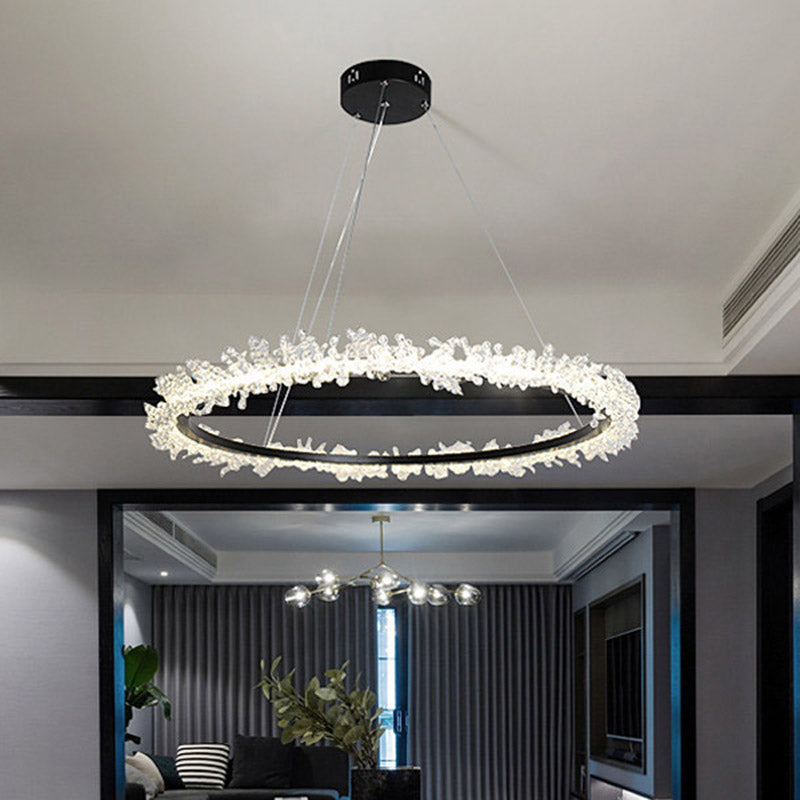 Modern Round Cut Crystal Chandelier LED Pendant Light - 16"/23.5"/31.5" Wide - Black Finish - Warm/White Light Options