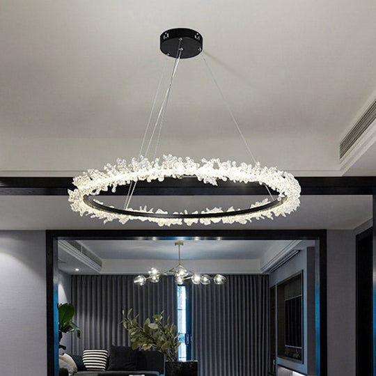 Modern Round Cut Crystal Chandelier LED Pendant Light - 16"/23.5"/31.5" Wide - Black Finish - Warm/White Light Options