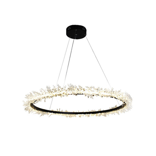 Modern Round Cut Crystal Chandelier LED Pendant Light - 16"/23.5"/31.5" Wide - Black Finish - Warm/White Light Options