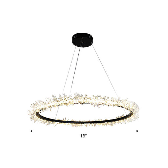 Modern Round Cut Crystal Chandelier LED Pendant Light - 16"/23.5"/31.5" Wide - Black Finish - Warm/White Light Options