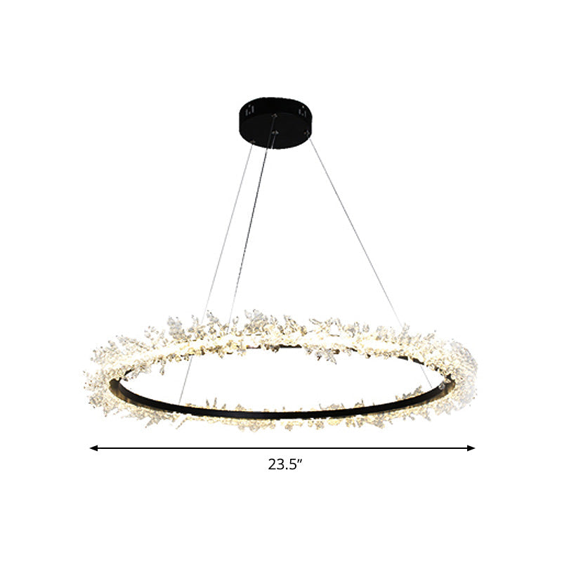 Modern Round Cut Crystal Chandelier LED Pendant Light - 16"/23.5"/31.5" Wide - Black Finish - Warm/White Light Options