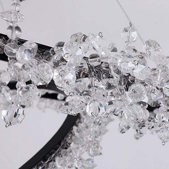 Modern Round Cut Crystal Chandelier LED Pendant Light - 16"/23.5"/31.5" Wide - Black Finish - Warm/White Light Options