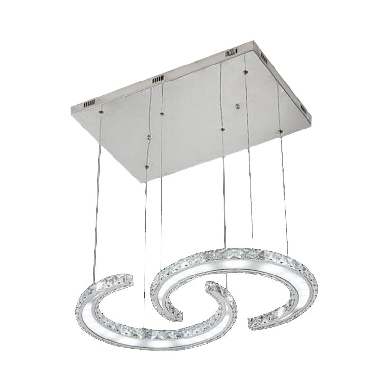 Double C-Shape Suspension Pendant LED Chandelier with K9 Crystal and Chrome Finish in Warm/White/3 Colors