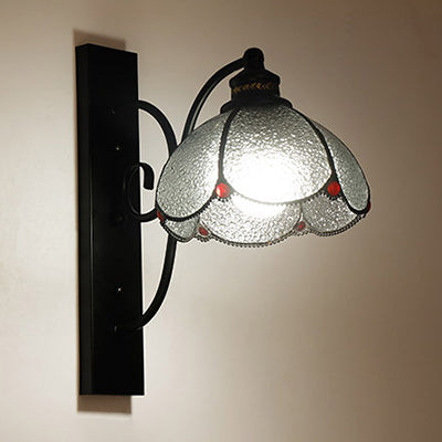 Stained Glass Wall Sconce with Scalloped Design and 3 Lights in White, Clear, and Blue