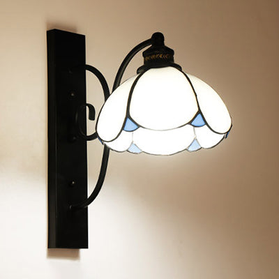 Stained Glass Wall Sconce with Scalloped Design and 3 Lights in White, Clear, and Blue