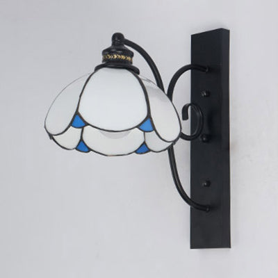 Stained Glass Wall Sconce with Scalloped Design and 3 Lights in White, Clear, and Blue