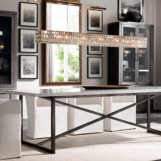 Minimalist 10-Light K9 Crystal Pendant Chandelier in Gold for Kitchen Island