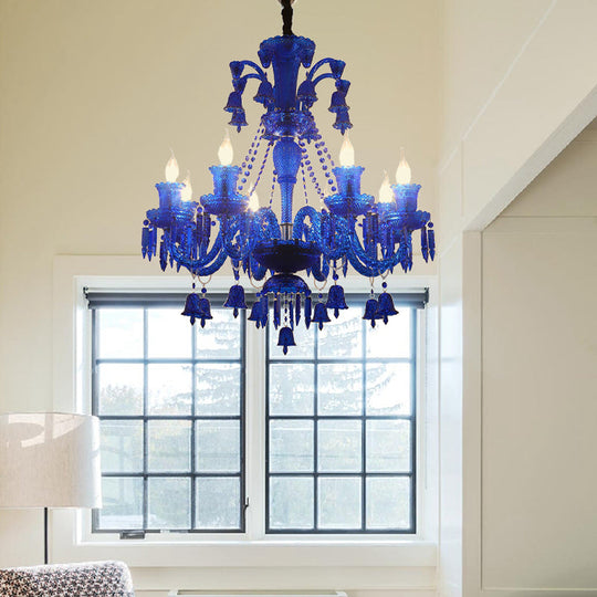 Modern Blue Crystal Chandelier Pendant Light with 8 Heads for Living Room