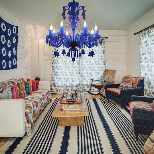 Modern Blue Crystal Chandelier Pendant Light with 8 Heads for Living Room