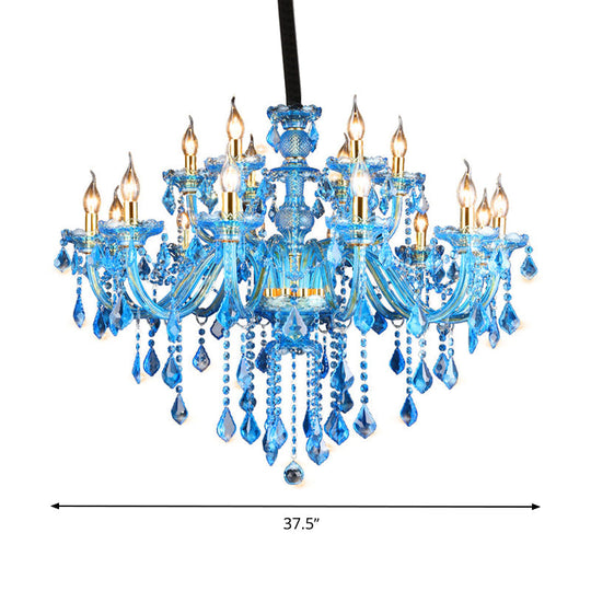 Modern Blue Glass Crystal Chandelier Light with Beveled Glass Pendant - 8/18 Heads, Shade/Shadeless Options, 28"/37.5" W