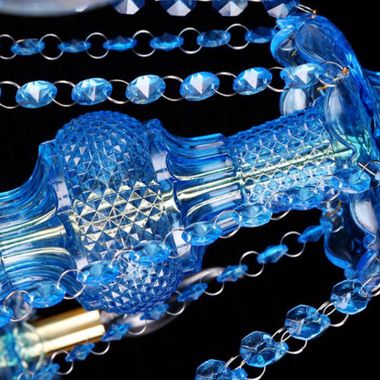 Modern Blue Glass Crystal Chandelier Light with Beveled Glass Pendant - 8/18 Heads, Shade/Shadeless Options, 28"/37.5" W