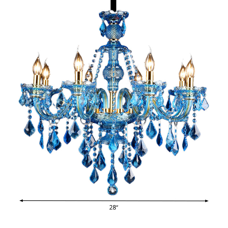 Modern Blue Glass Crystal Chandelier Light with Beveled Glass Pendant - 8/18 Heads, Shade/Shadeless Options, 28"/37.5" W