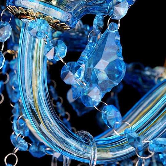 Modern Blue Glass Crystal Chandelier Light with Beveled Glass Pendant - 8/18 Heads, Shade/Shadeless Options, 28"/37.5" W