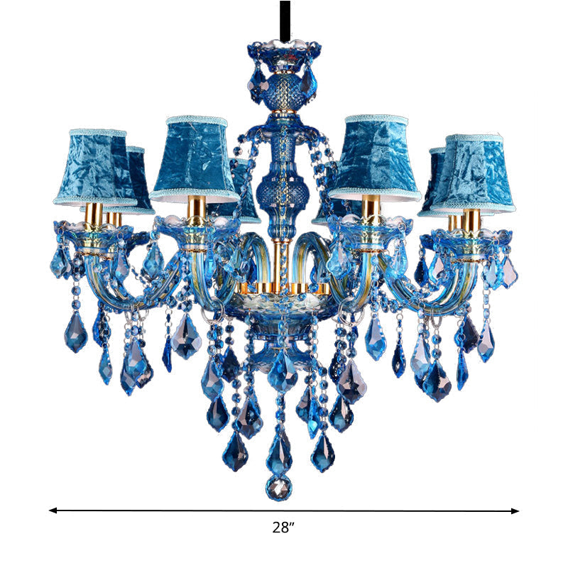 Modern Blue Glass Crystal Chandelier Light with Beveled Glass Pendant - 8/18 Heads, Shade/Shadeless Options, 28"/37.5" W