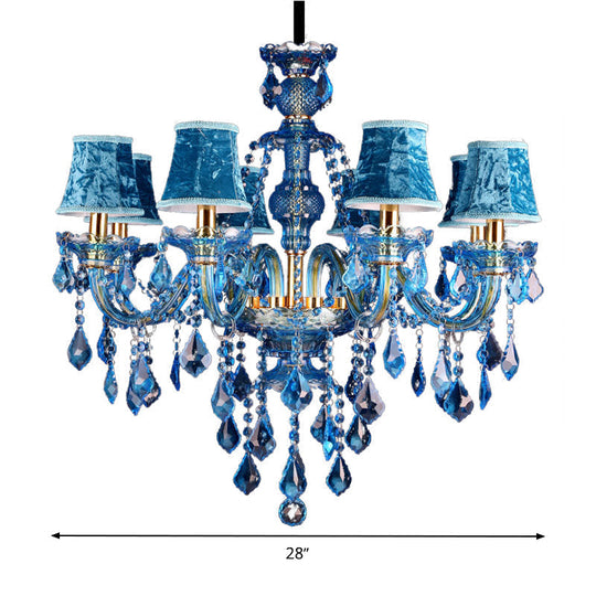 Modern Blue Glass Crystal Chandelier Light with Beveled Glass Pendant - 8/18 Heads, Shade/Shadeless Options, 28"/37.5" W