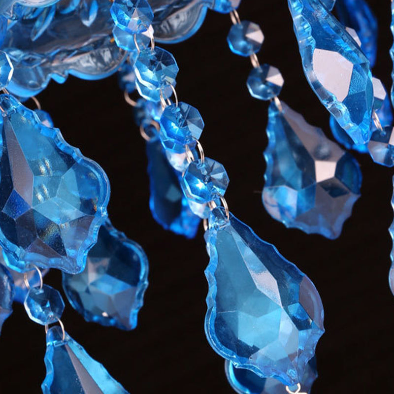 Modern Blue Glass Crystal Chandelier Light with Beveled Glass Pendant - 8/18 Heads, Shade/Shadeless Options, 28"/37.5" W